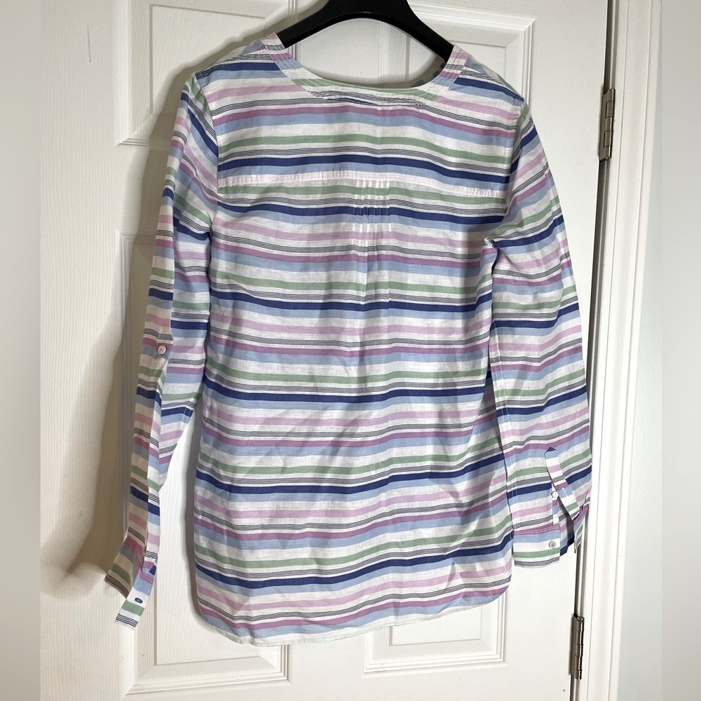 TALBOTS LINEN POPOVER STRIPED TUNIC BLOUSE - Medium - Picture 2 of 5